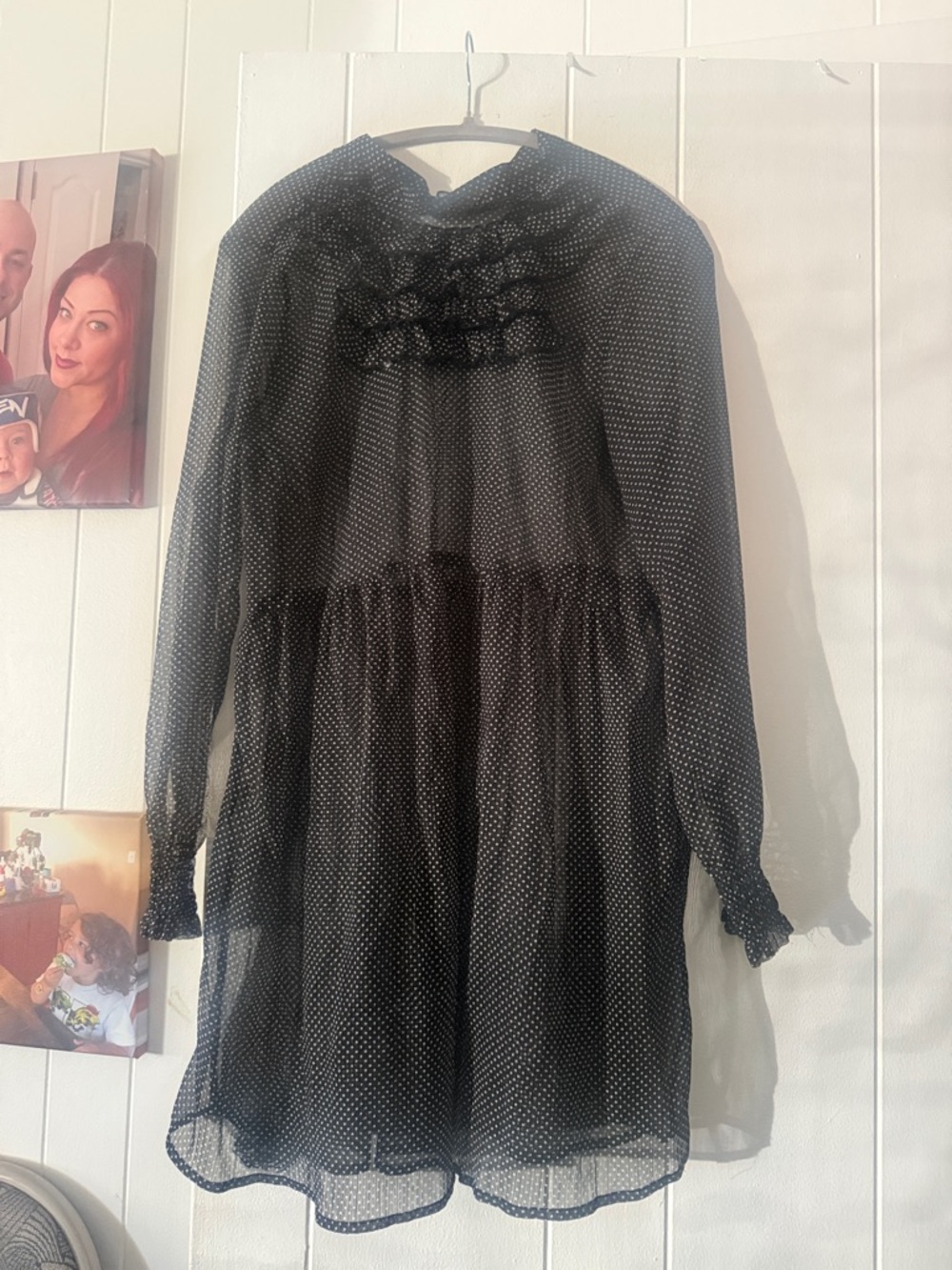 WeWoreWhat Black Sheer Polka Dot Long Sleeve Dress